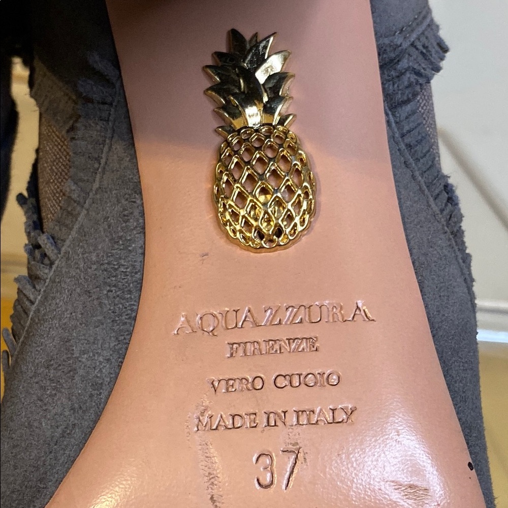 Aquazzura Firenze Gray Suede Ankle Boots Size 37 - Picture 8 of 12